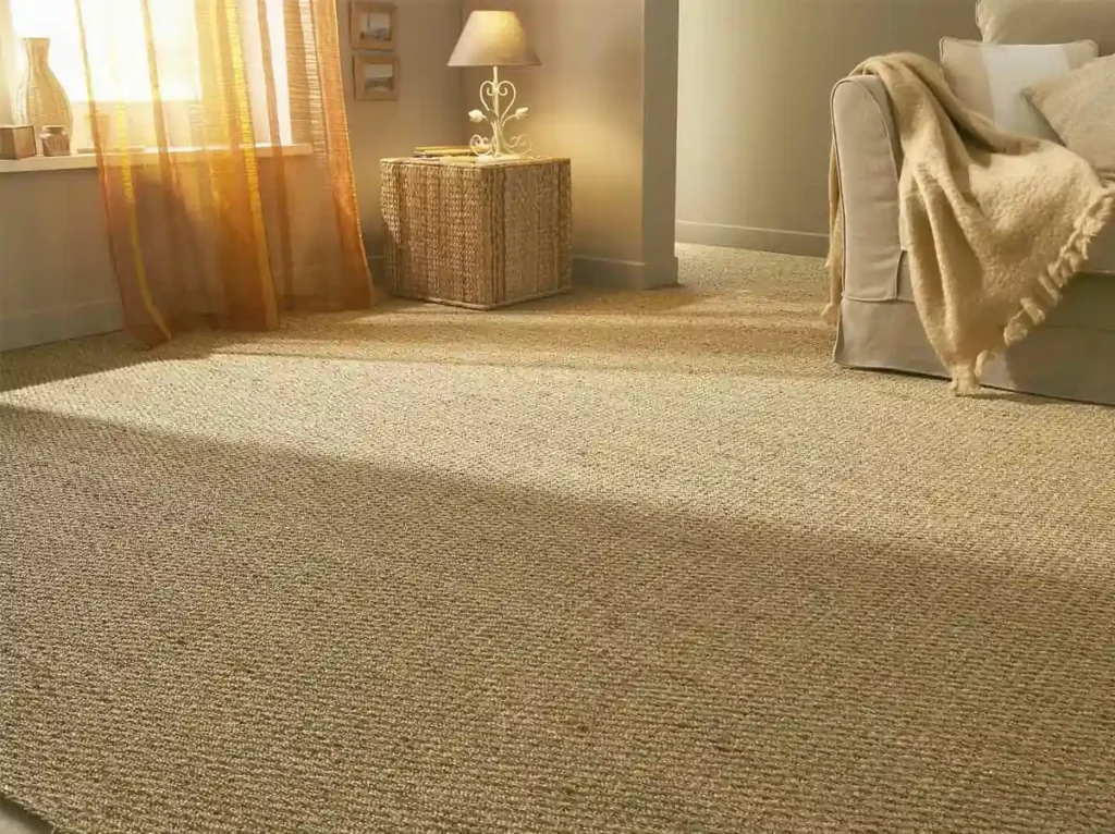 Natural sisal carpet in cozy living room