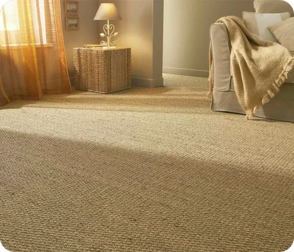 Neutral sisal flooring in sunlit room