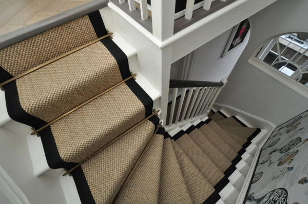 Sisal stair runner with black taped borders